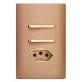 Conjunto Interruptor Duplo Simples + Tomada 10A 4x2 - Novara Ouro Rose Gold
